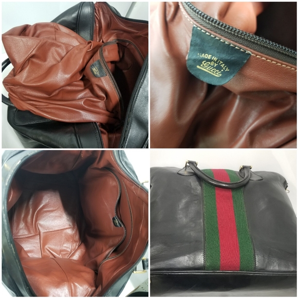 Rare Vintage Gucci Web Tall Boston Weekender Carryall luggage Travel bag - Picture 12 of 16